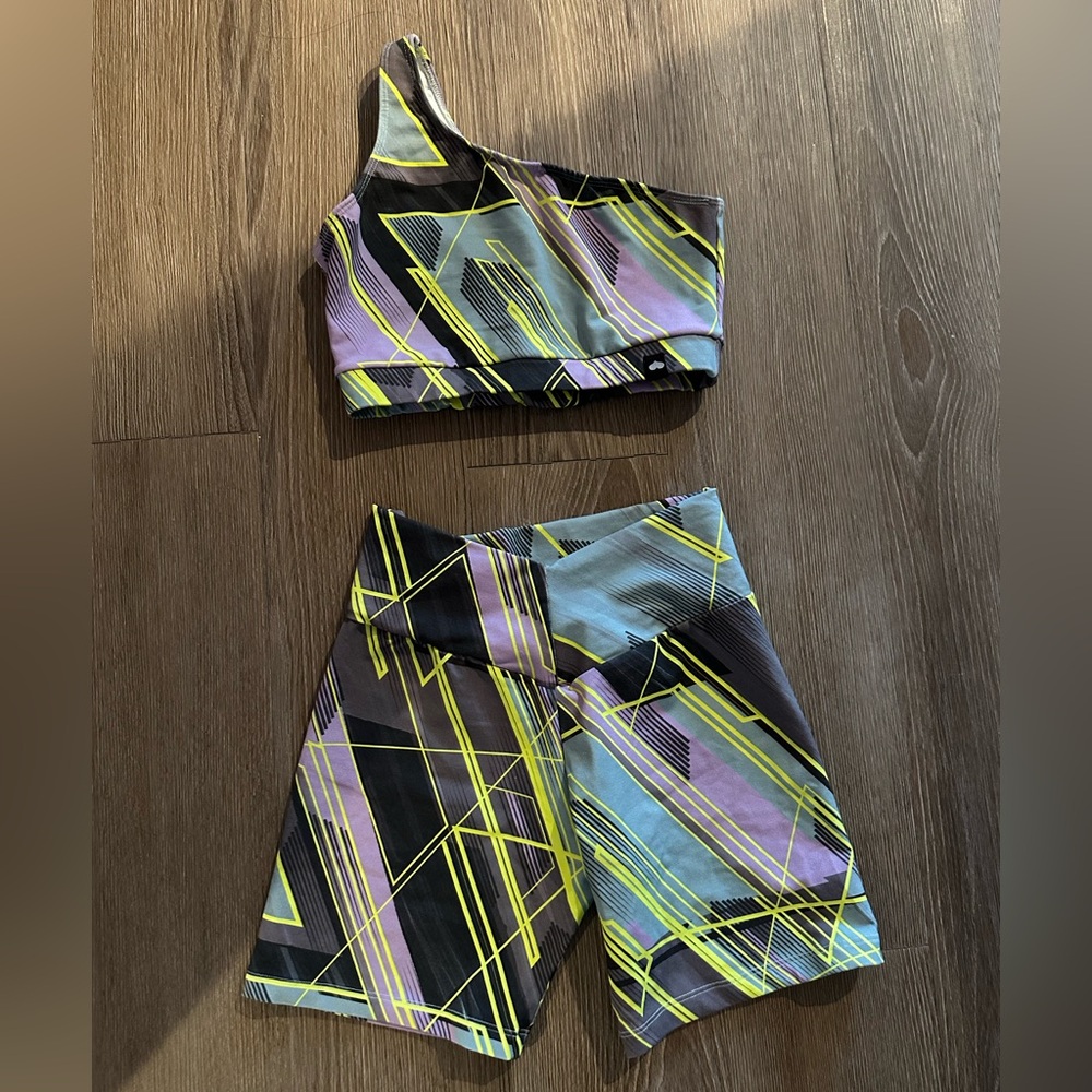 Geometric One-Shoulder Top and Shorts Set